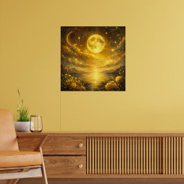 Gouden Volle Maan Boven Tovermeer — Fantasie Poster