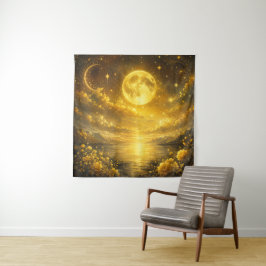 Gouden Volle Maan Boven Tovermeer — Fantasie Wandkleed