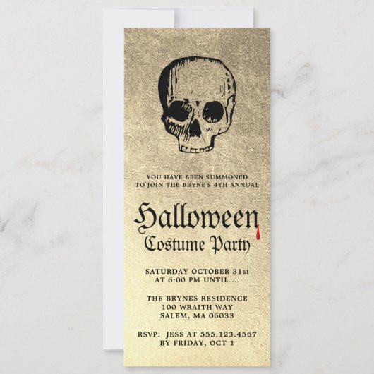 Gouden volwassen Halloween Party Skull uitnodiging (Voorkant)