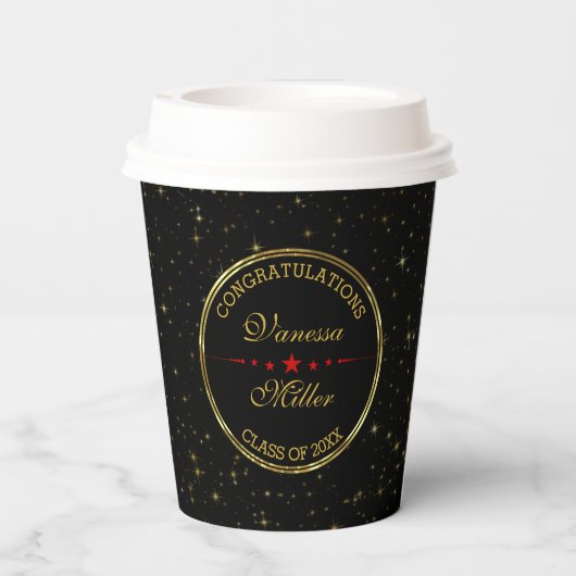 Gouden vonken over zwarte achtergrond - Afstuderen Papieren Bekers (Achterkant)