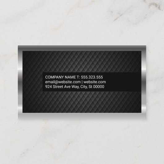 Gouden Voorraad Logo | Zwarte Tegels | Zilver Meta Visitekaartje (Achterkant)