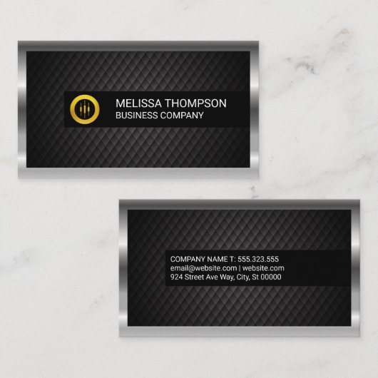 Gouden Voorraad Logo | Zwarte Tegels | Zilver Meta Visitekaartje (Voorkant / Achterkant)