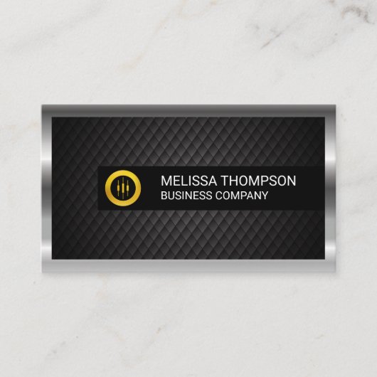 Gouden Voorraad Logo | Zwarte Tegels | Zilver Meta Visitekaartje (Voorkant)