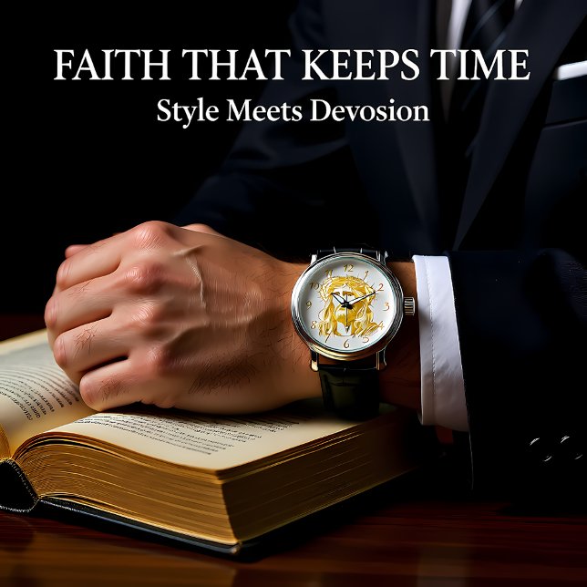 Gouden voorstelling van Jezus Christus met kroon Horloge (Creator heeft geüpload)