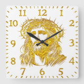 Gouden voorstelling van Jezus Christus met kroon Vierkante Klok (Voorkant)