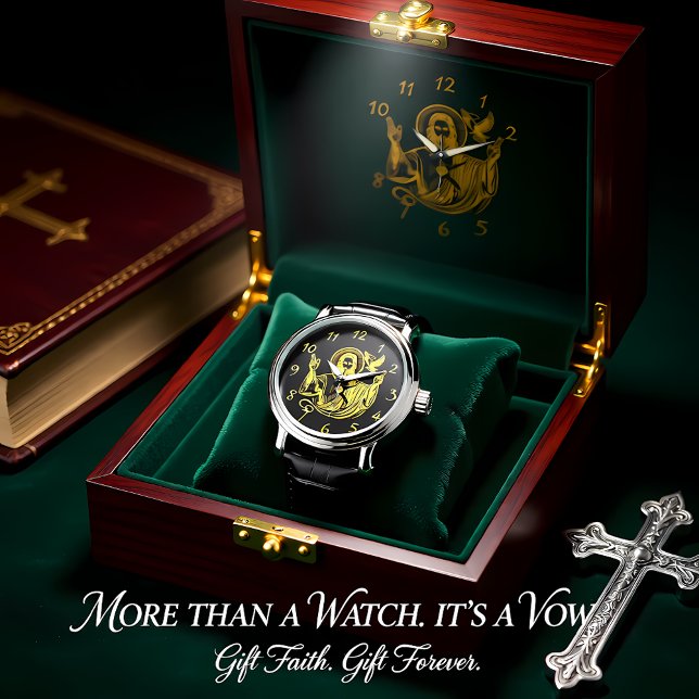 Gouden voorstelling van Jezus met een duif Horloge (Creator heeft geüpload)