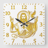 Gouden voorstelling van Jezus met een duif Vierkante Klok (Voorkant)