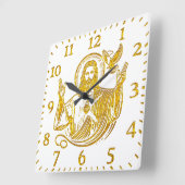 Gouden voorstelling van Jezus met een duif Vierkante Klok (Hoek)