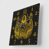 Gouden voorstelling van Jezus met opgeheven handen Vierkante Klok (Hoek)