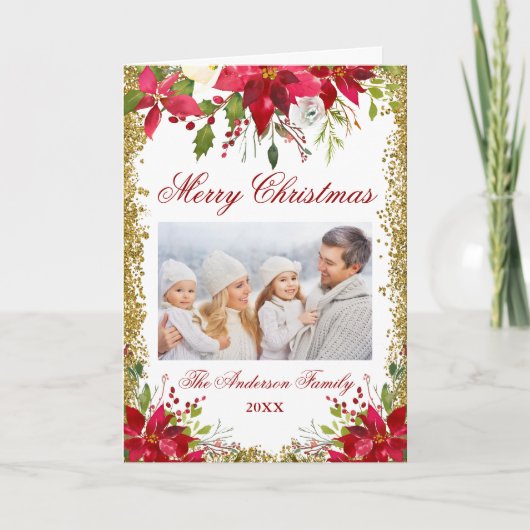 Gouden Vouwen van Kerstmis van de Foto van Feestdagen Kaart (Voorkant)