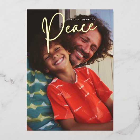 Gouden Vrede Elegante Religieuze Foto Folie Feestdagenkaart (Voorkant)