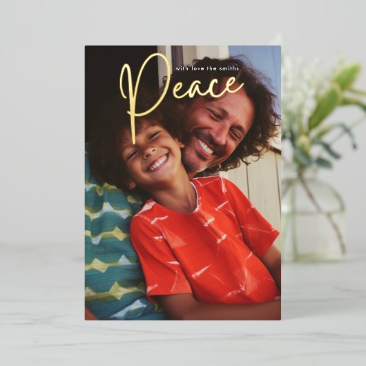 Gouden Vrede Elegante Religieuze Foto Folie Feestdagenkaart (Staand Voorkant)