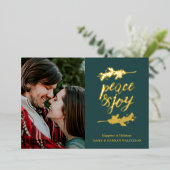 Gouden Vrede & Liefde Foto Folie Kerstkaart Feestdagenkaart (Staand Voorkant)