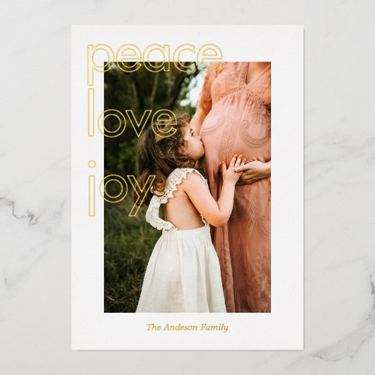 Gouden Vrede Liefde Vreugde Kerstkaart Folie Uitnodiging (Voorkant)