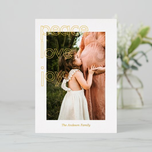 Gouden Vrede Liefde Vreugde Kerstkaart Folie Uitnodiging (Staand Voorkant)