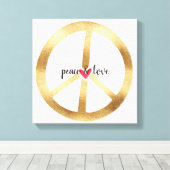Gouden Vredesteken met Hart Canvas Afdruk (Insitu (Houten vloer))