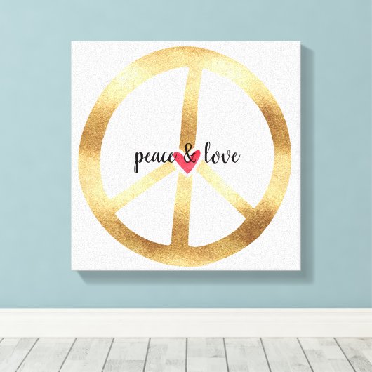 Gouden Vredesteken met Hart Canvas Afdruk (Insitu (Houten vloer))