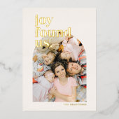 Gouden Vreugde Vond Ons Gewelfde Foto Folie Feestdagenkaart (Voorkant)