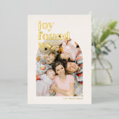 Gouden Vreugde Vond Ons Gewelfde Foto Folie Feestdagenkaart (Staand Voorkant)