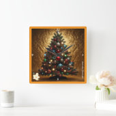 "Gouden vreugdevolle kerst" Vierkante Klok (Huis)