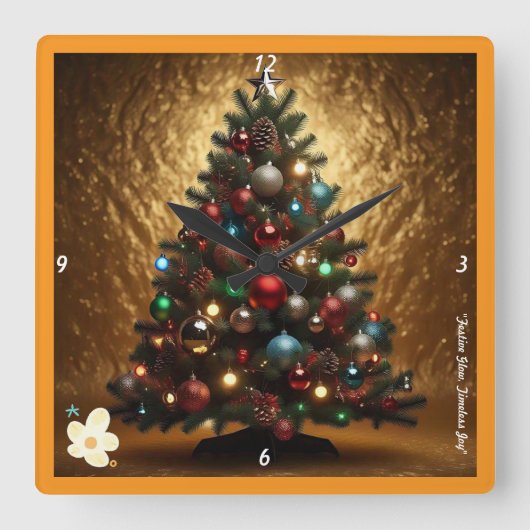 "Gouden vreugdevolle kerst" Vierkante Klok (Voorkant)