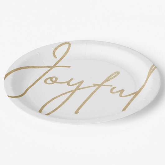 Gouden vreugdevolle witte kerst papieren bordje (Gekanteld)