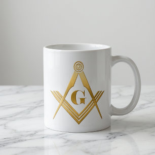 Gouden Vrijmetselaarsvierkant en -kompas Koffiemok