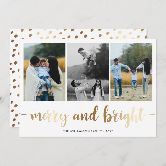 Gouden vrolijk en helder script | Vakantiefoto Feestdagenkaart (Voorkant / Achterkant)