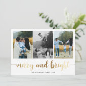 Gouden vrolijk en helder script | Vakantiefoto Feestdagenkaart (Staand voorkant)