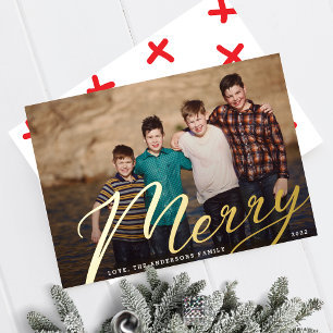 Gouden vrolijk Kerst Landschap Familie Foto Foli Folie Feestdagenkaart