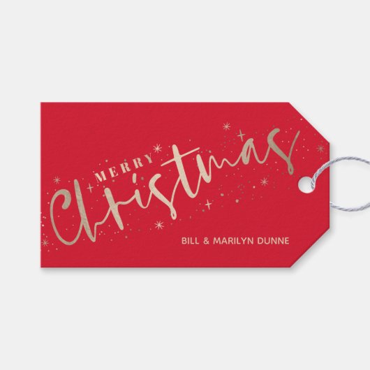 Gouden vrolijk kerstfeest cadeaulabel (Voorkant (Horizontaal))