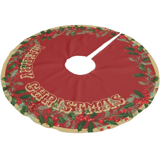 Gouden vrolijk kerstfeest geborsteld polyester ker kerstboom rok (Gekanteld)