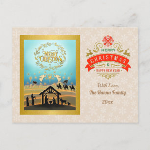 Gouden vrolijk kerstfeest & Gelukkig nieuwjaar & S Briefkaart