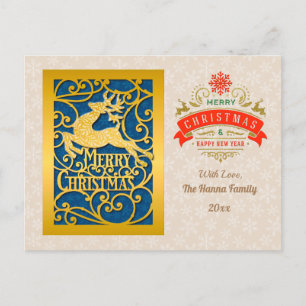 Gouden vrolijk kerstfeest & gelukkig nieuwjaar & s briefkaart