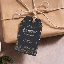 Gouden vrolijk kerstfeest kalligrafisch schrift va cadeaulabel