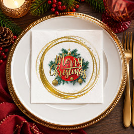 Gouden vrolijk kerstfeest papieren servet