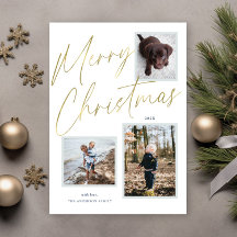 Gouden vrolijk kerstfeest script 3 foto kerstkaart