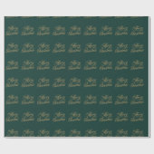 Gouden vrolijk kerstfeest script groen inpakpapier (Vlak)