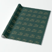 Gouden vrolijk kerstfeest script groen inpakpapier (Uitgerold)