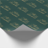Gouden vrolijk kerstfeest script groen inpakpapier (Hoek)