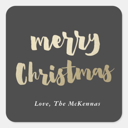 Gouden vrolijk kerstfeest sticker namaak folie (Voorkant)