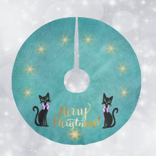 Gouden vrolijk kerstfeest zwarte katten Roze strik Kerstboom Rok