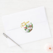 Gouden Vrolijk Kerstmis Wit Rood Groen Bloemen Ronde Sticker (Envelop)