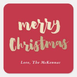 Gouden vrolijk kerststicker namaakfolie vierkante sticker
