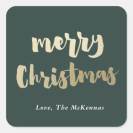 Gouden vrolijk kerststicker namaakfolie vierkante sticker