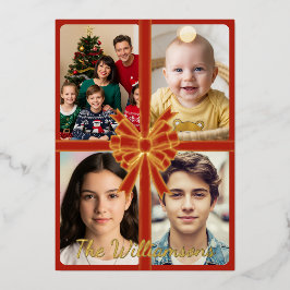 Gouden vrolijke kerst met gouden boog, Afbeeldinge Folie Feestdagenkaart