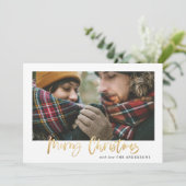 Gouden vrolijke kerst rode plaid foto kaart (Staand voorkant)