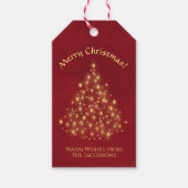 Gouden Vrolijke Kerstboom Lights op Crimson Red Cadeaulabel (Voorkant)