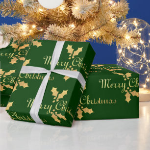 Gouden Vrolijke Kerstmis van de Hulst van de Folie Cadeaupapier