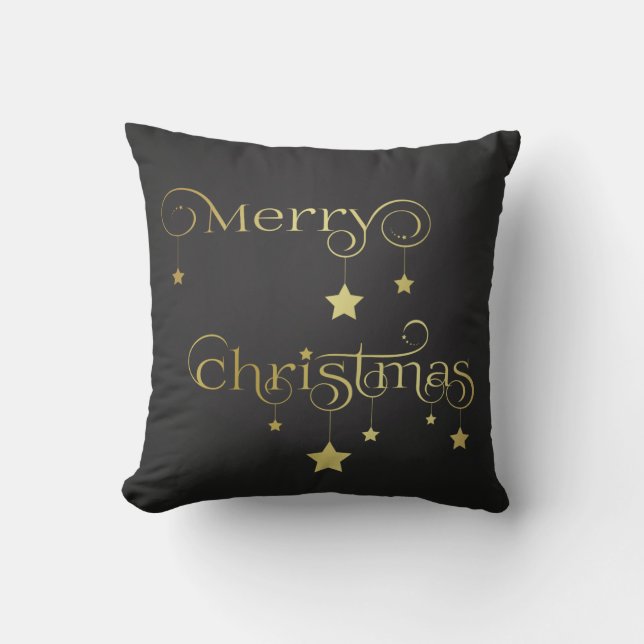 Gouden vrolijke kerststerren kussen (Voorkant)